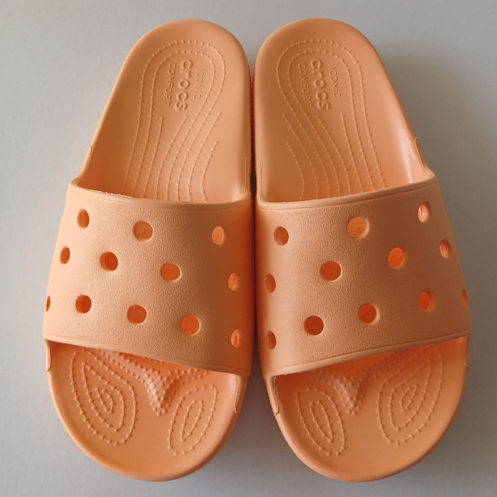 CROCS Classic Slide Sandals in Peach Orange
